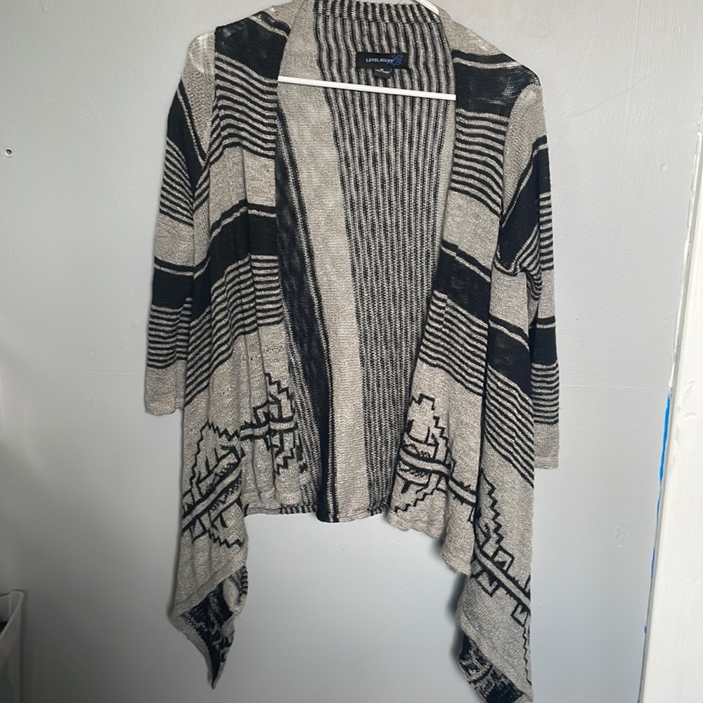 Level Eight women’s S gray black open front waterfall cardigan Aztec design